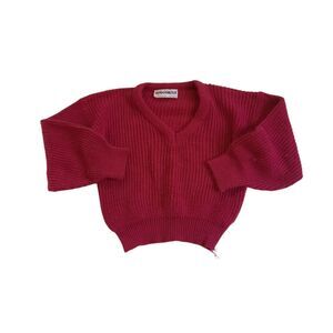 Vintage 1980s Huggables Girls Knit V Neck Sweater OS